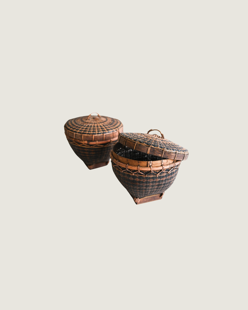 Indonesian Rattan and Wood Basket