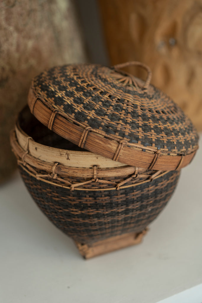 Indonesian Rattan and Wood Basket
